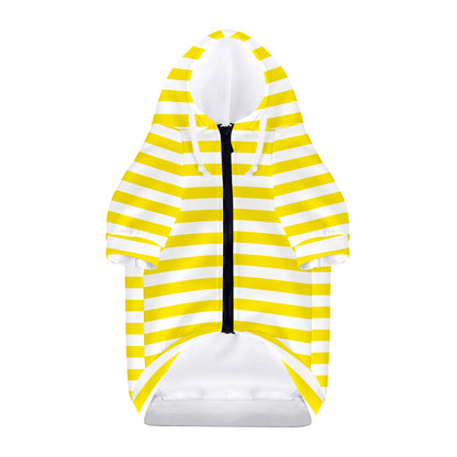 Yellow And White Striped Pattern Print Dog Zip Up Hoodie