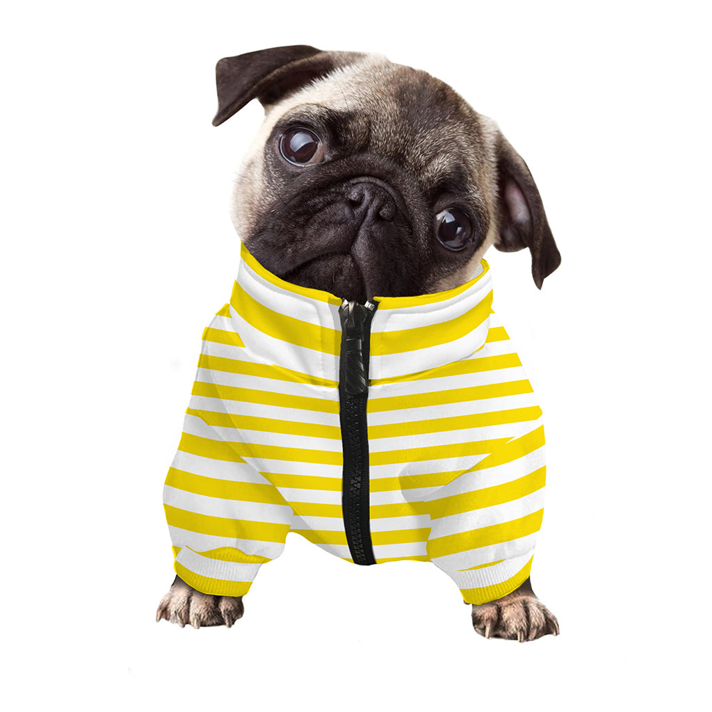 Yellow And White Striped Pattern Print Dog Zip Up Jacket