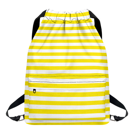 Yellow And White Striped Pattern Print Drawstring Backpack