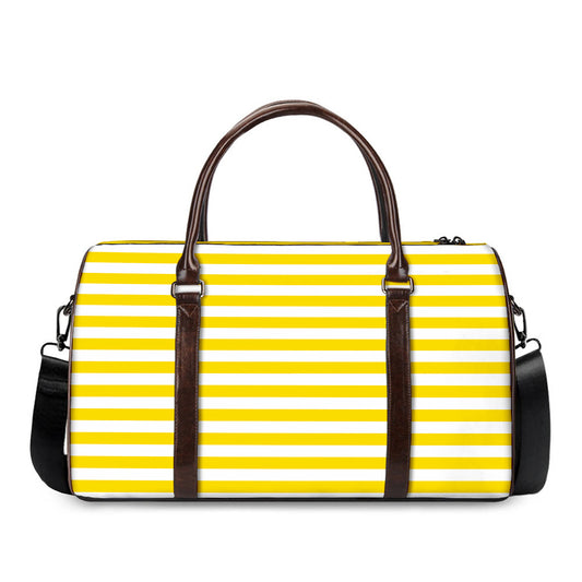 Yellow And White Striped Pattern Print Duffle Bag