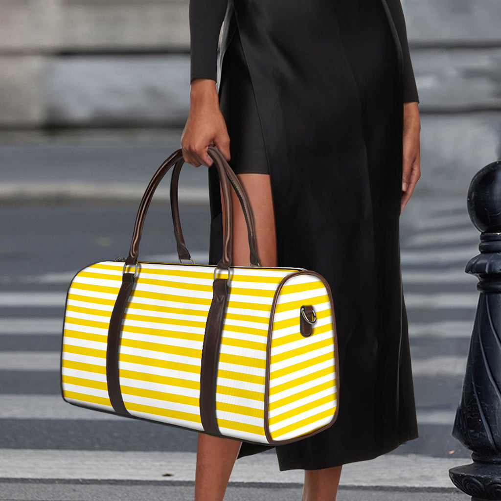 Yellow And White Striped Pattern Print Duffle Bag