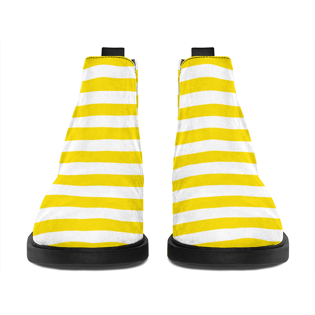 Yellow And White Striped Pattern Print Flat Ankle Boots