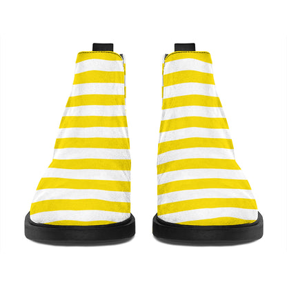 Yellow And White Striped Pattern Print Flat Ankle Boots