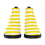 Yellow And White Striped Pattern Print Flat Ankle Boots