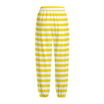 Yellow And White Striped Pattern Print Fleece Lined Knit Pants