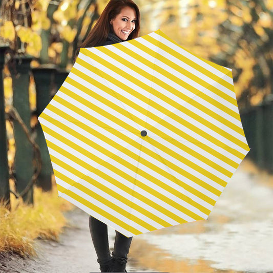 Yellow And White Striped Pattern Print Foldable Umbrella