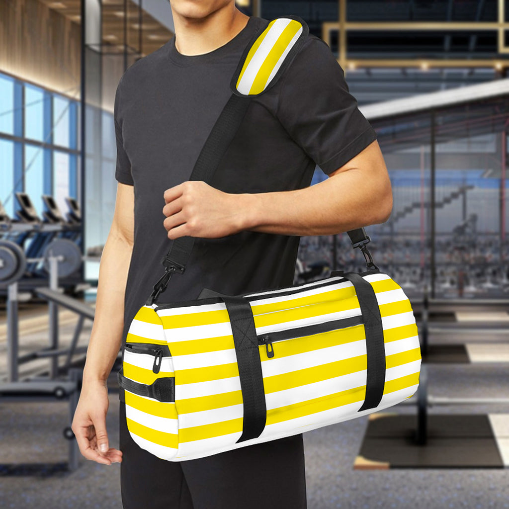 Yellow And White Striped Pattern Print Gym Bag
