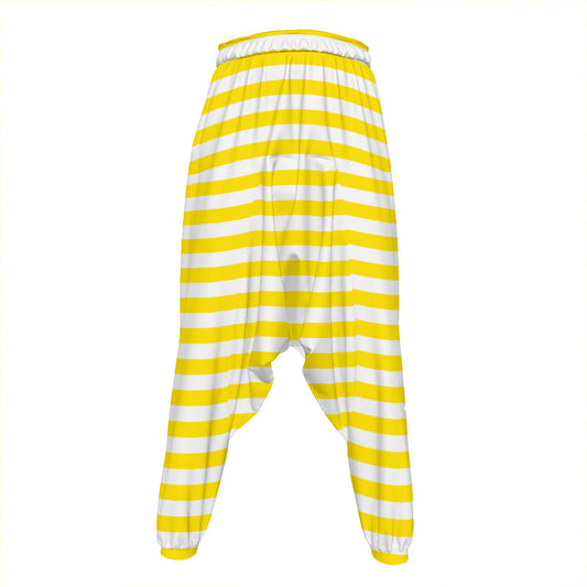 Yellow And White Striped Pattern Print Hammer Pants