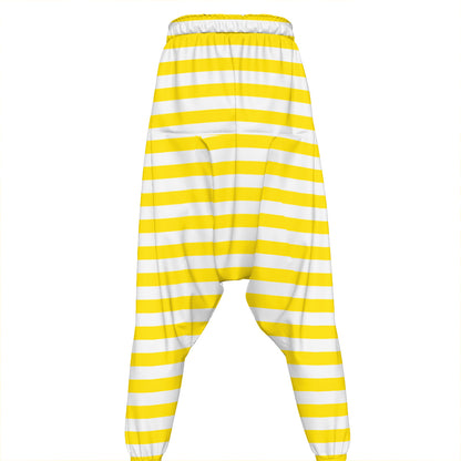 Yellow And White Striped Pattern Print Hammer Pants