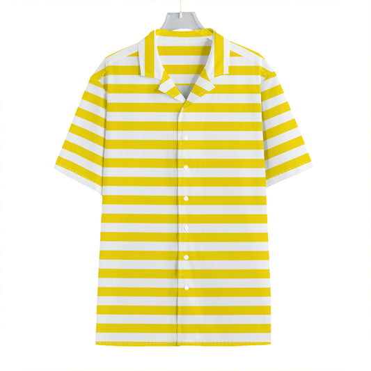 Yellow And White Striped Pattern Print Hawaiian Shirt