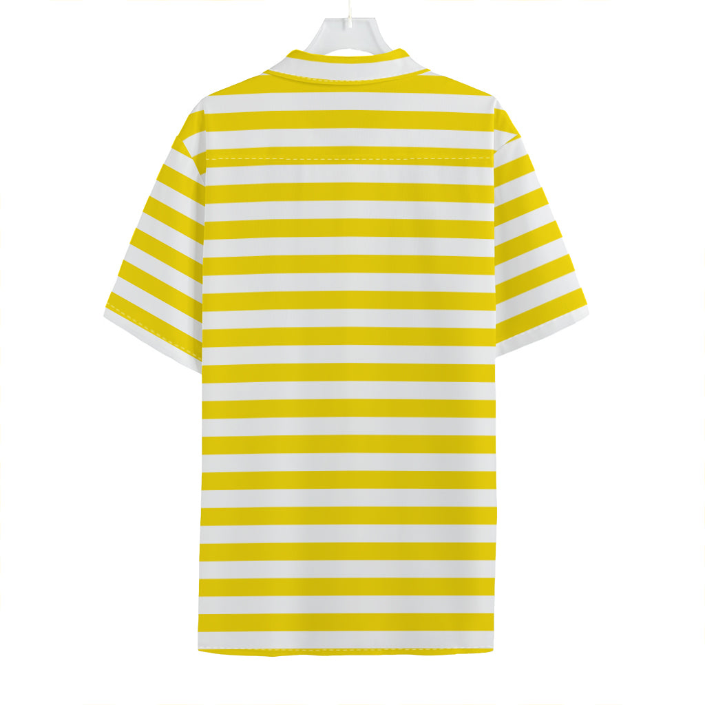 Yellow And White Striped Pattern Print Hawaiian Shirt
