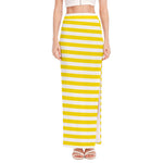 Yellow And White Striped Pattern Print High Slit Maxi Skirt