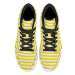 Yellow And White Striped Pattern Print High Top Leather Sneakers