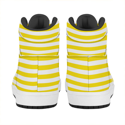 Yellow And White Striped Pattern Print High Top Leather Sneakers