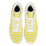 Yellow And White Striped Pattern Print High Top Leather Sneakers