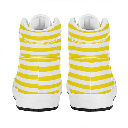 Yellow And White Striped Pattern Print High Top Leather Sneakers