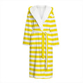 Yellow And White Striped Pattern Print Hooded Bathrobe