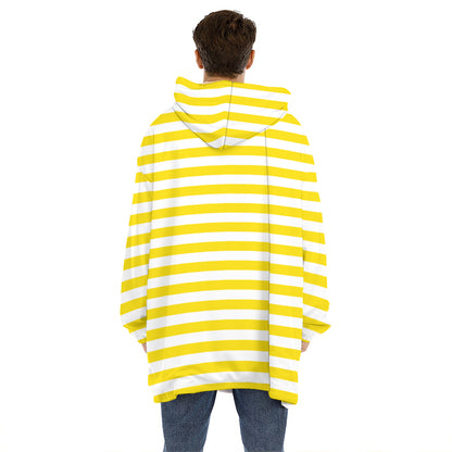 Yellow And White Striped Pattern Print Hoodie Blanket