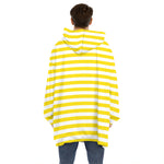 Yellow And White Striped Pattern Print Hoodie Blanket