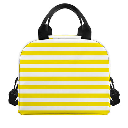 Yellow And White Striped Pattern Print Insulated Lunch Bag