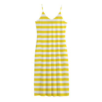 Yellow And White Striped Pattern Print Jersey Midi Cami Dress