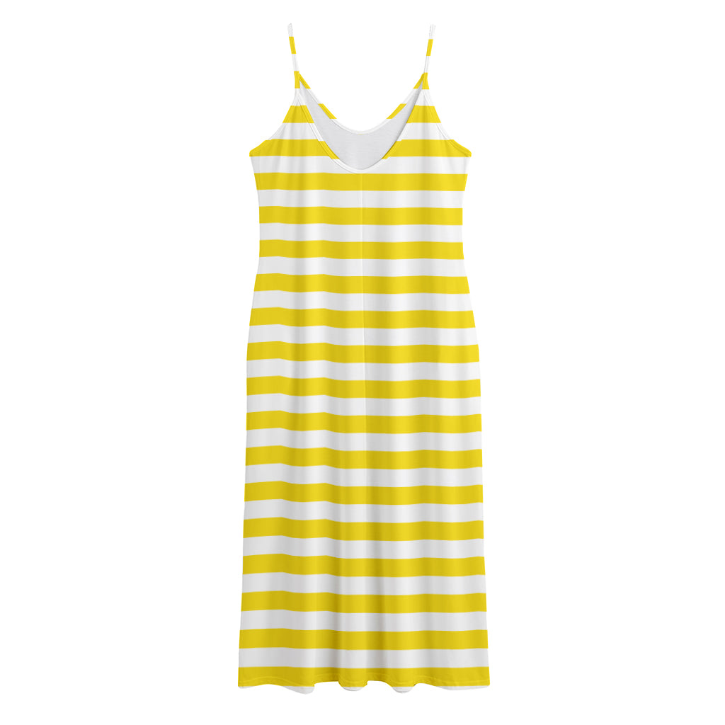 Yellow And White Striped Pattern Print Jersey Midi Cami Dress