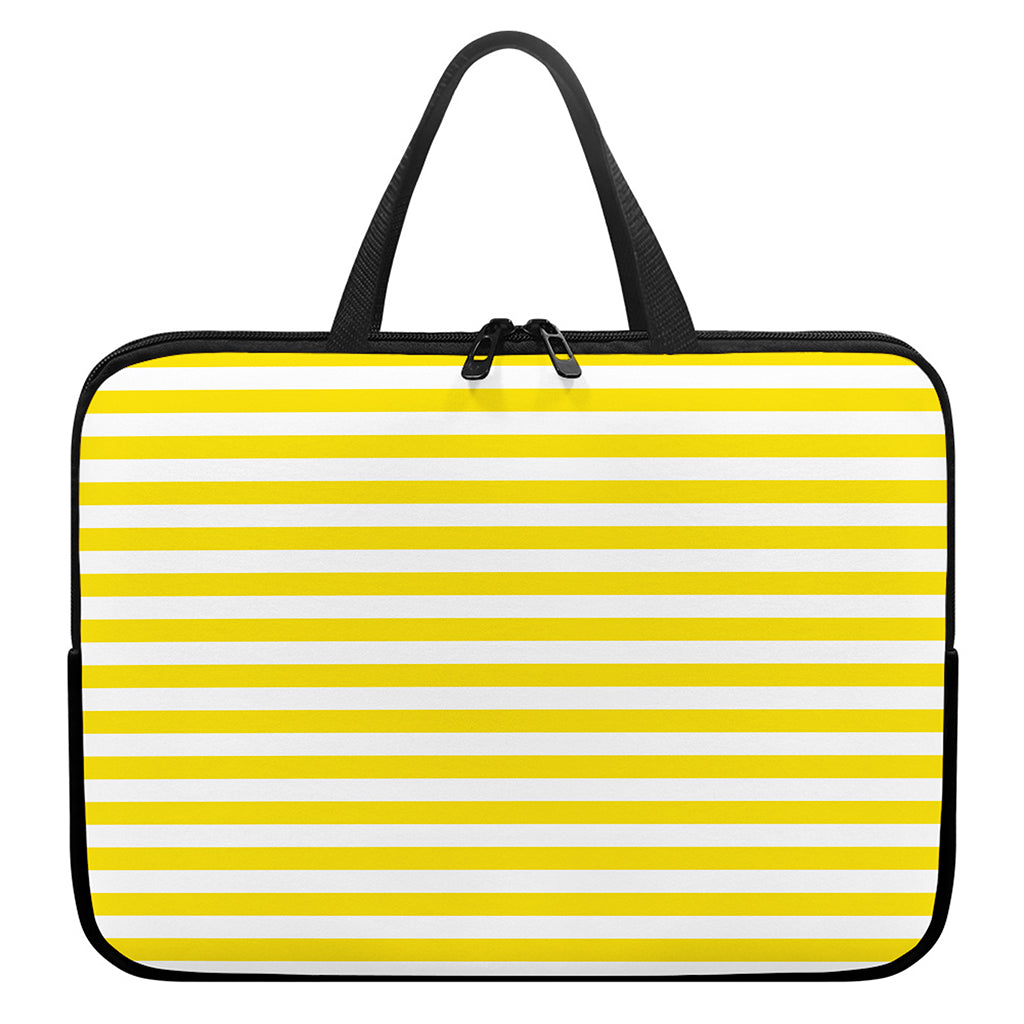 Yellow And White Striped Pattern Print Laptop Sleeve With Handle