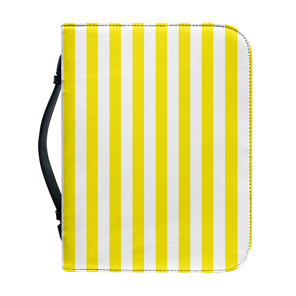 Yellow And White Striped Pattern Print Leather Bible Cover