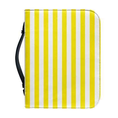 Yellow And White Striped Pattern Print Leather Bible Cover