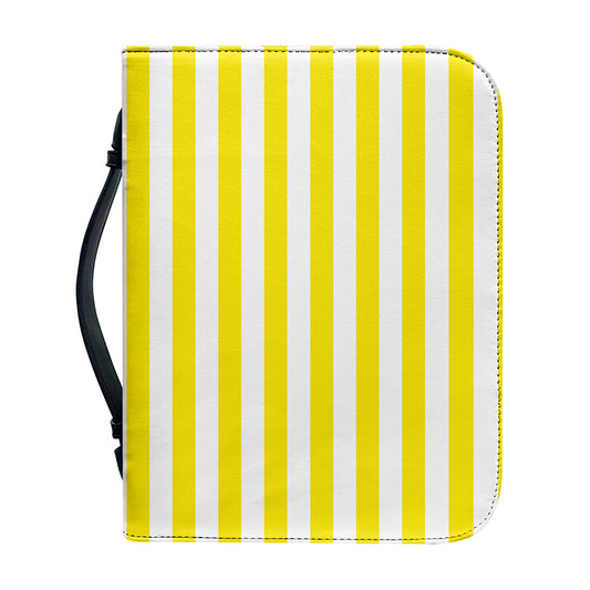 Yellow And White Striped Pattern Print Leather Bible Cover