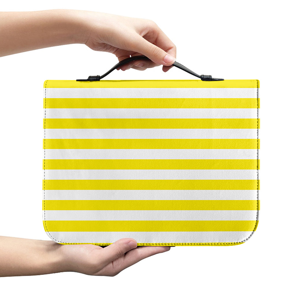 Yellow And White Striped Pattern Print Leather Bible Cover