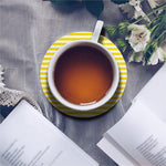 Yellow And White Striped Pattern Print Leather Coaster Set