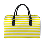 Yellow And White Striped Pattern Print Leather Duffle Bag