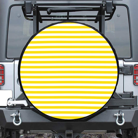 Yellow And White Striped Pattern Print Leather Spare Tire Cover