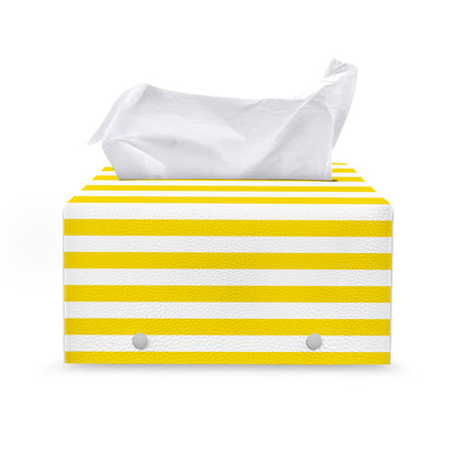 Yellow And White Striped Pattern Print Leather Tissue Box Cover