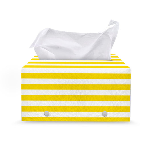 Yellow And White Striped Pattern Print Leather Tissue Box Cover