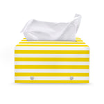 Yellow And White Striped Pattern Print Leather Tissue Box Cover