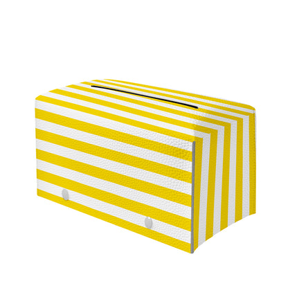 Yellow And White Striped Pattern Print Leather Tissue Box Cover