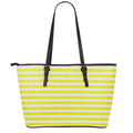Yellow And White Striped Pattern Print Leather Tote Bag With Zipper