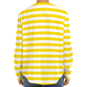 Yellow And White Striped Pattern Print Long Sleeve Baseball Jersey