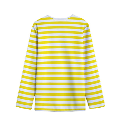 Yellow And White Striped Pattern Print Long Sleeve Short Coat