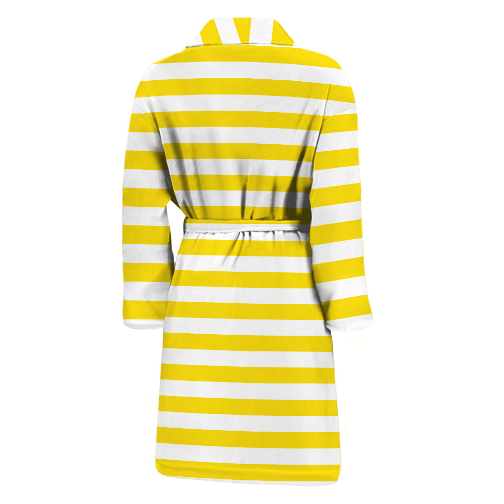 Yellow And White Striped Pattern Print Men's Bathrobe