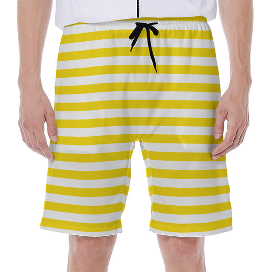 Yellow And White Striped Pattern Print Men's Beach Shorts
