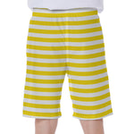 Yellow And White Striped Pattern Print Men's Beach Shorts