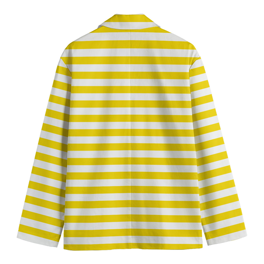 Yellow And White Striped Pattern Print Men's Blazer