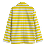 Yellow And White Striped Pattern Print Men's Cotton Blazer