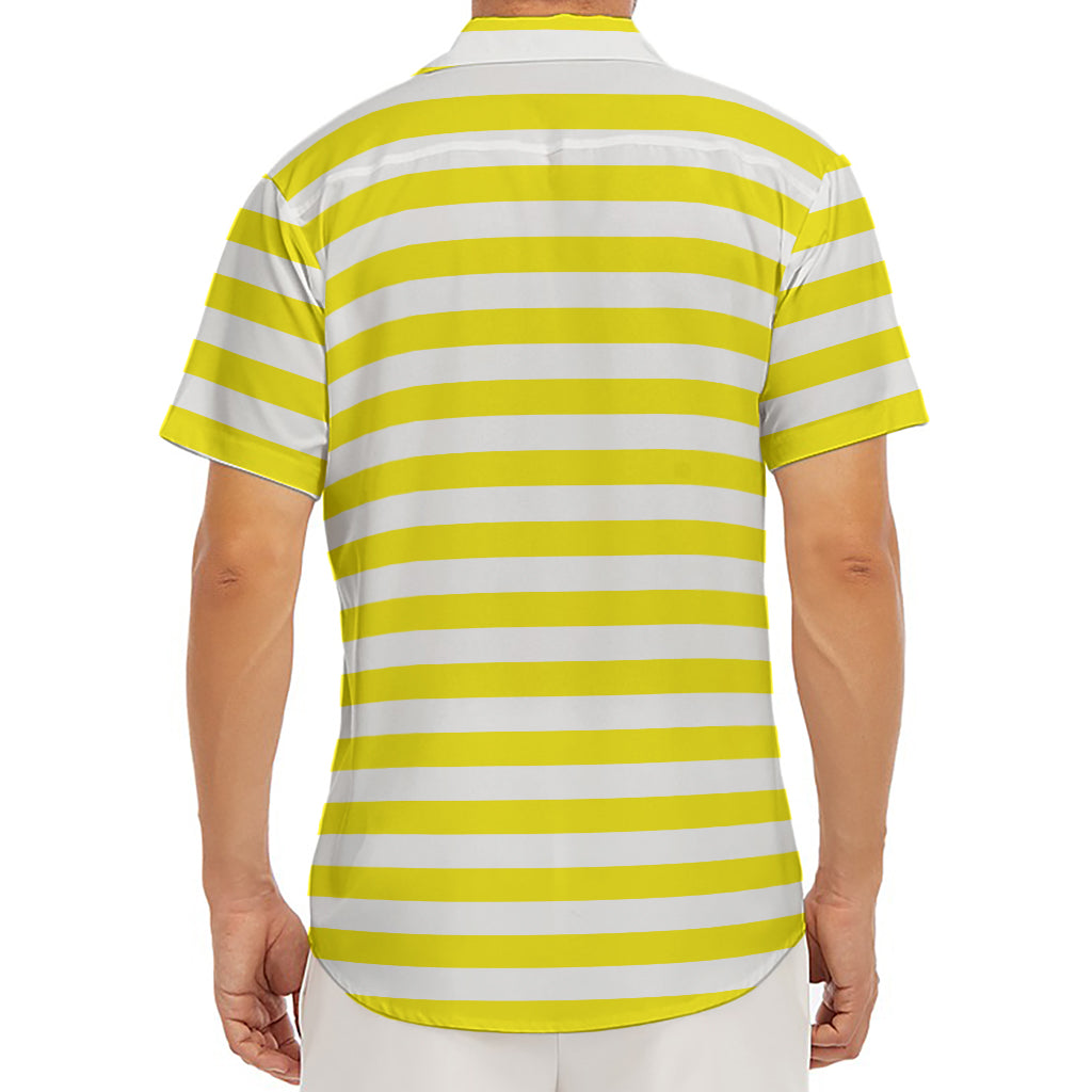 Yellow And White Striped Pattern Print Men's Deep V-Neck Shirt