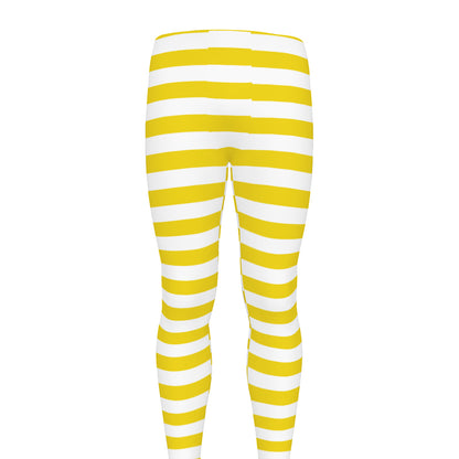 Yellow And White Striped Pattern Print Men's leggings