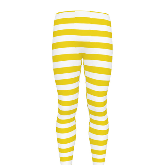 Yellow And White Striped Pattern Print Men's leggings