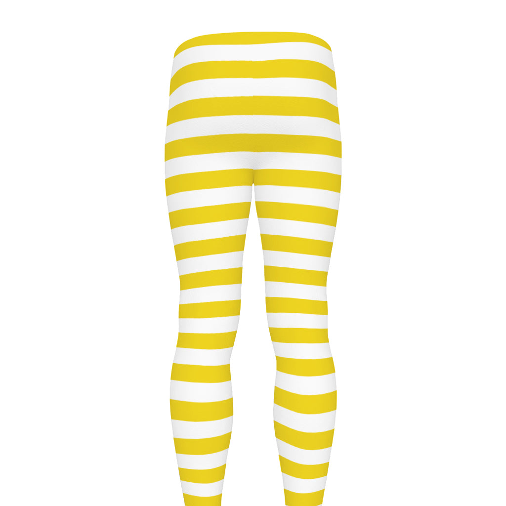 Yellow And White Striped Pattern Print Men's leggings